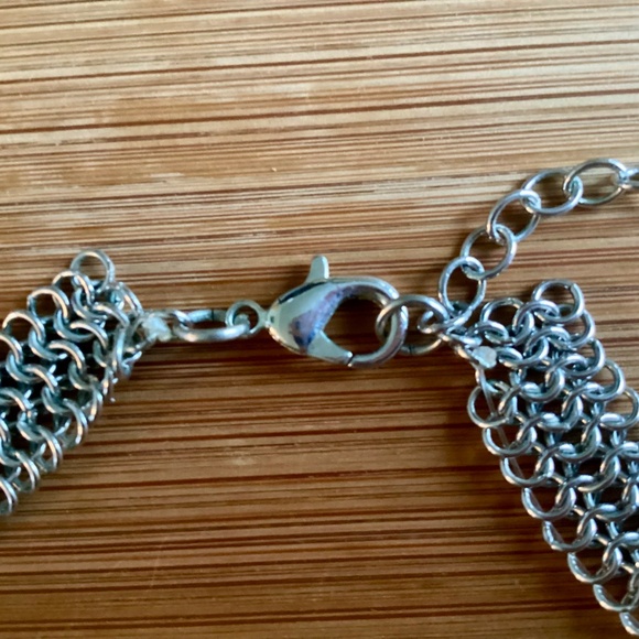 Geometric Mesh Collar Necklace With Pearls Designer Statement Jewelry Silvertone - Picture 11 of 14